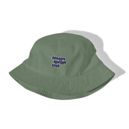 'Détroit Rocque Cité' Bucket Hat (Automobile Crime Parody) | Navy/White Embroidery