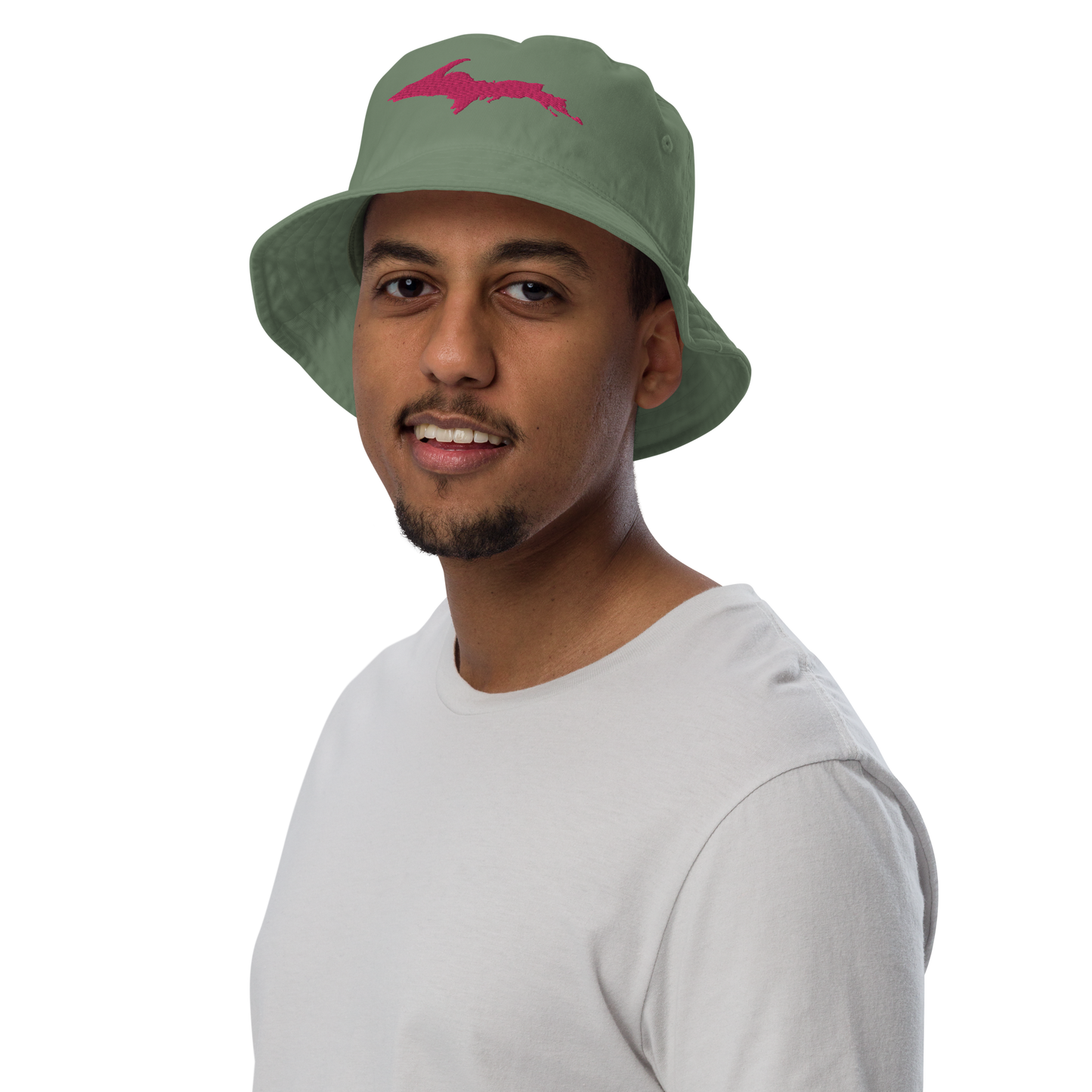 Michigan Upper Peninsula Organic Bucket Hat (w/ Pink UP Outline)