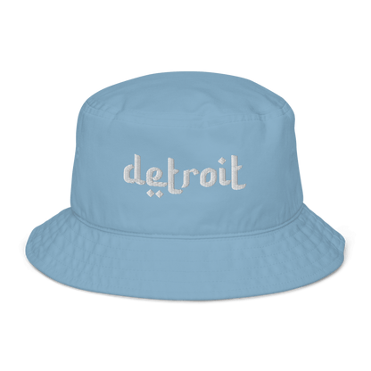 'Detroit' Bucket Hat (Arabic-Style Font) | White/Navy Embroidery - Circumspice Michigan