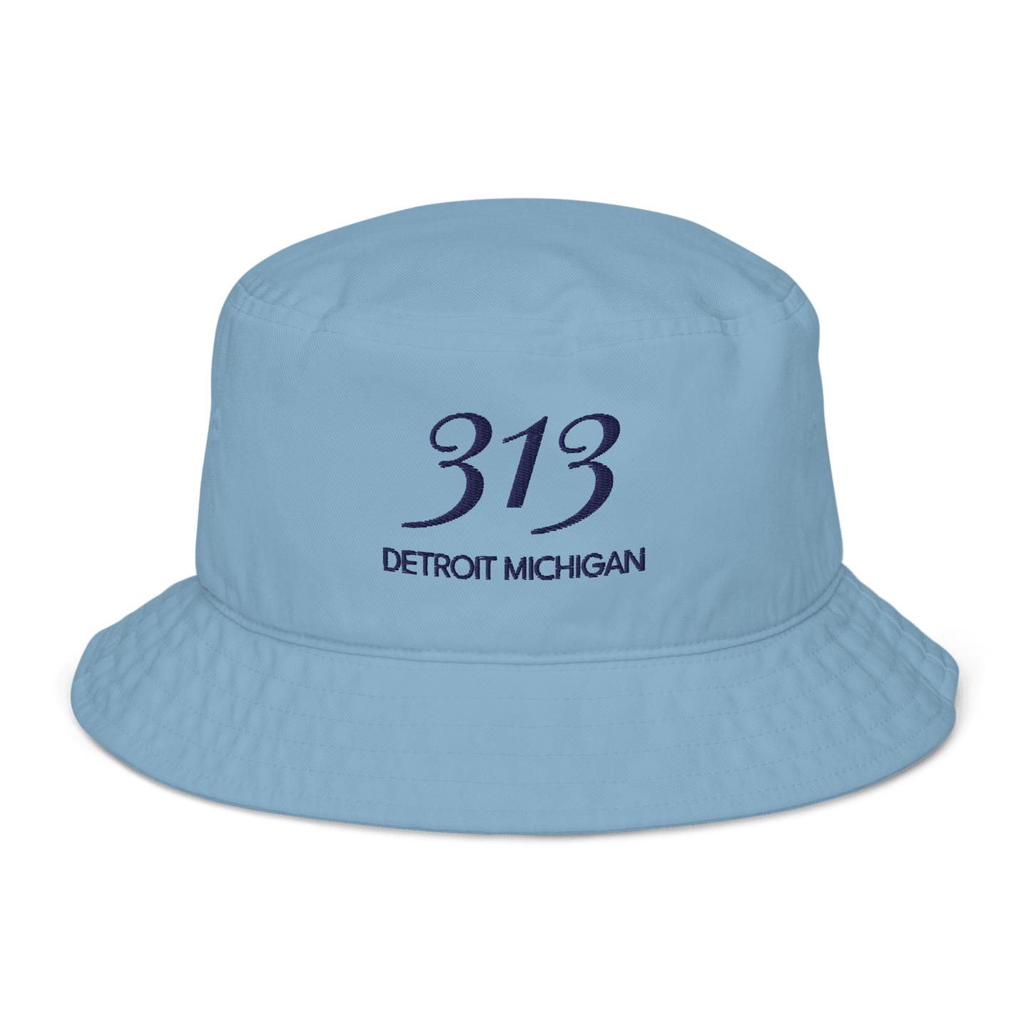 '313 Detroit Michigan' Bucket Hat | White/Navy Embroidery - Circumspice Michigan