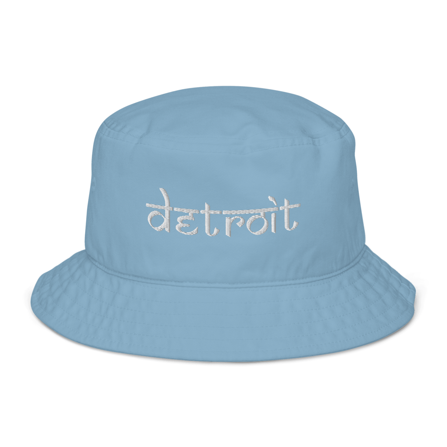 'Detroit' Bucket Hat (South Asian-Style Font) | White/Navy Embroidery - Circumspice Michigan