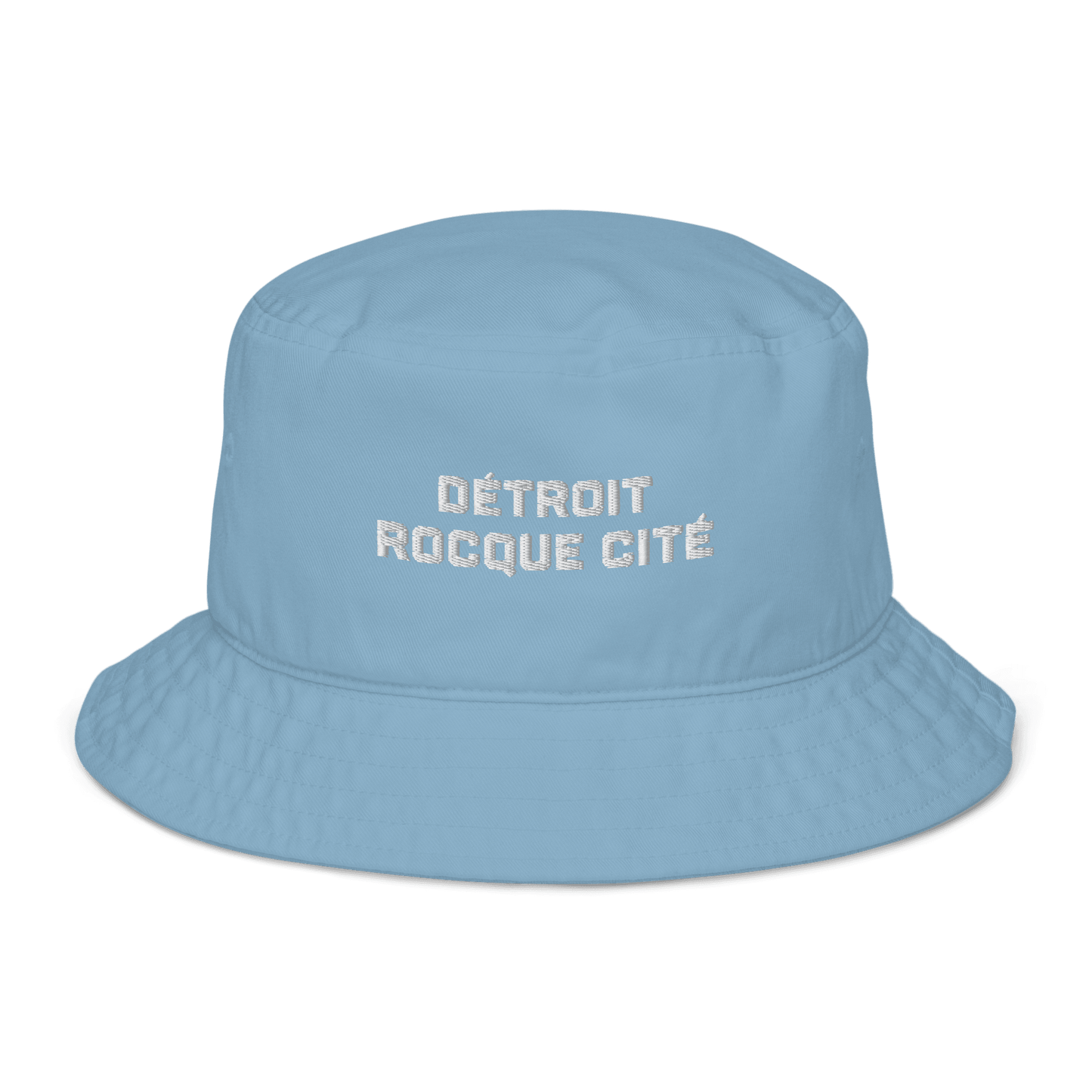 'Détroit Rocque Cité' Bucket Hat | White/Navy Embroidery - Circumspice Michigan