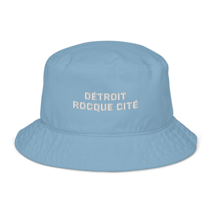 'Détroit Rocque Cité' Bucket Hat | White/Navy Embroidery - Circumspice Michigan