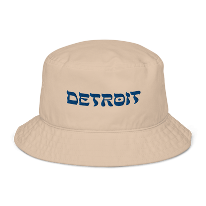 'Detroit' Bucket Hat (Hebrew-Style Font) | White/Blue Embroidery - Circumspice Michigan