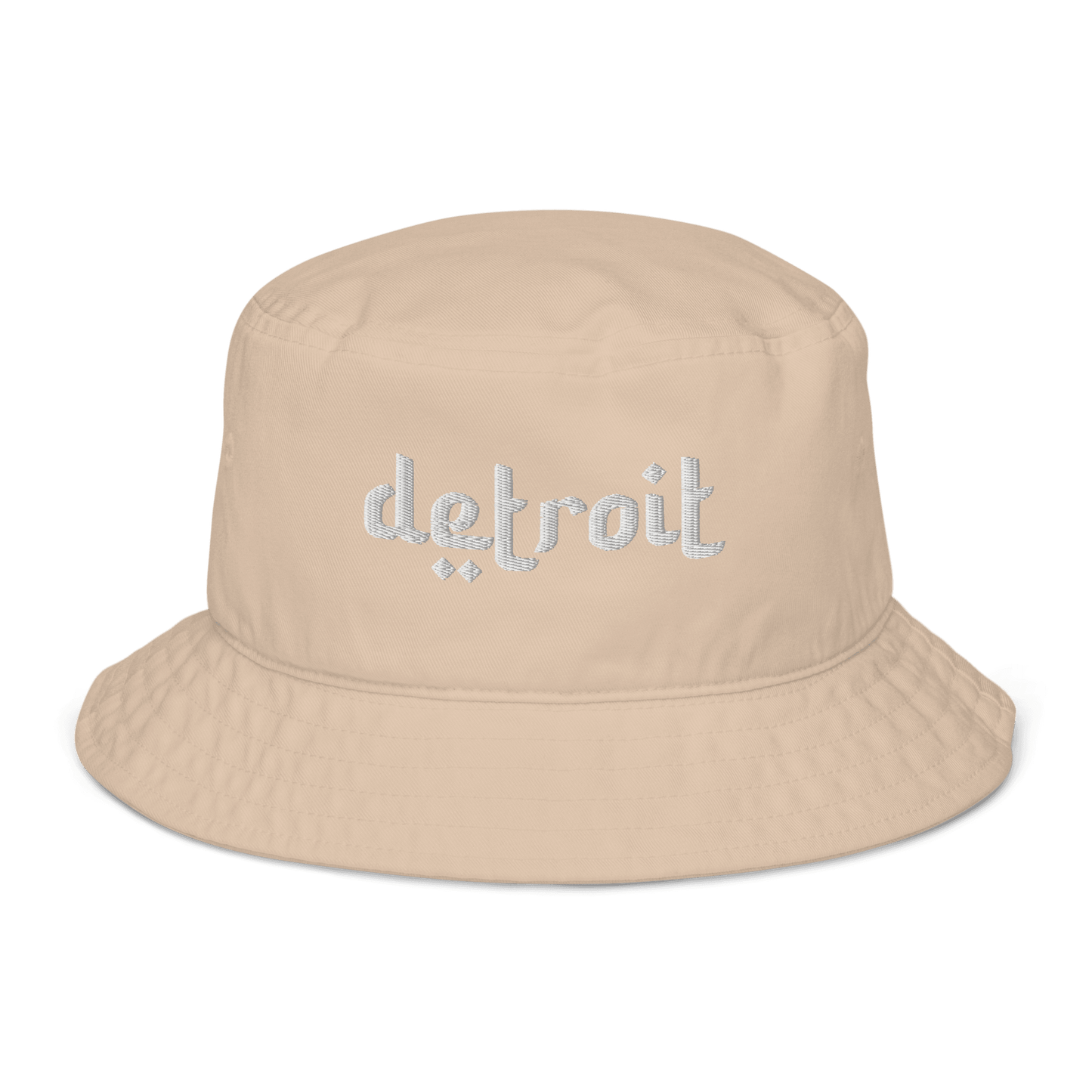 'Detroit' Bucket Hat (Arabic-Style Font) | White/Navy Embroidery - Circumspice Michigan