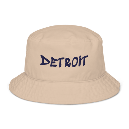 'Detroit' Bucket Hat (1980s Hip Hop Font) | White/Navy Embroidery - Circumspice Michigan