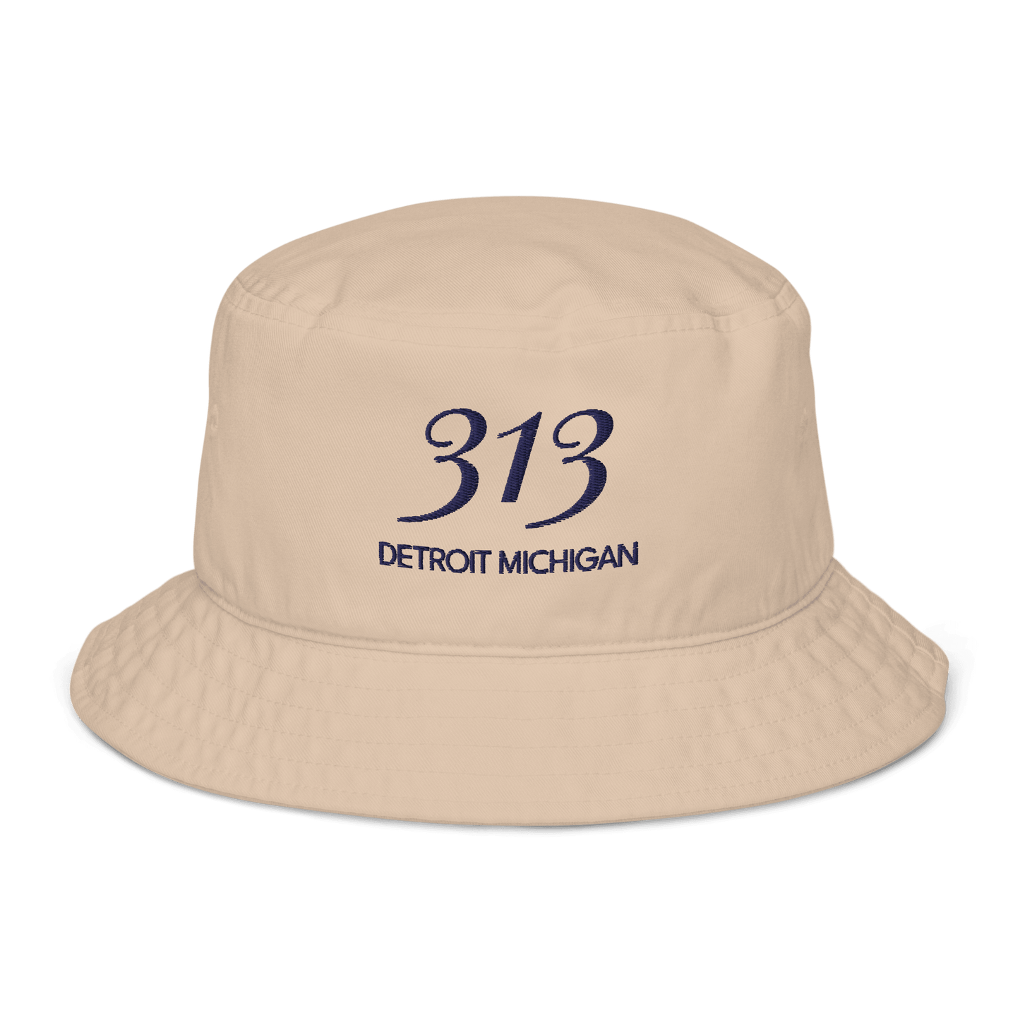 '313 Detroit Michigan' Bucket Hat | White/Navy Embroidery - Circumspice Michigan