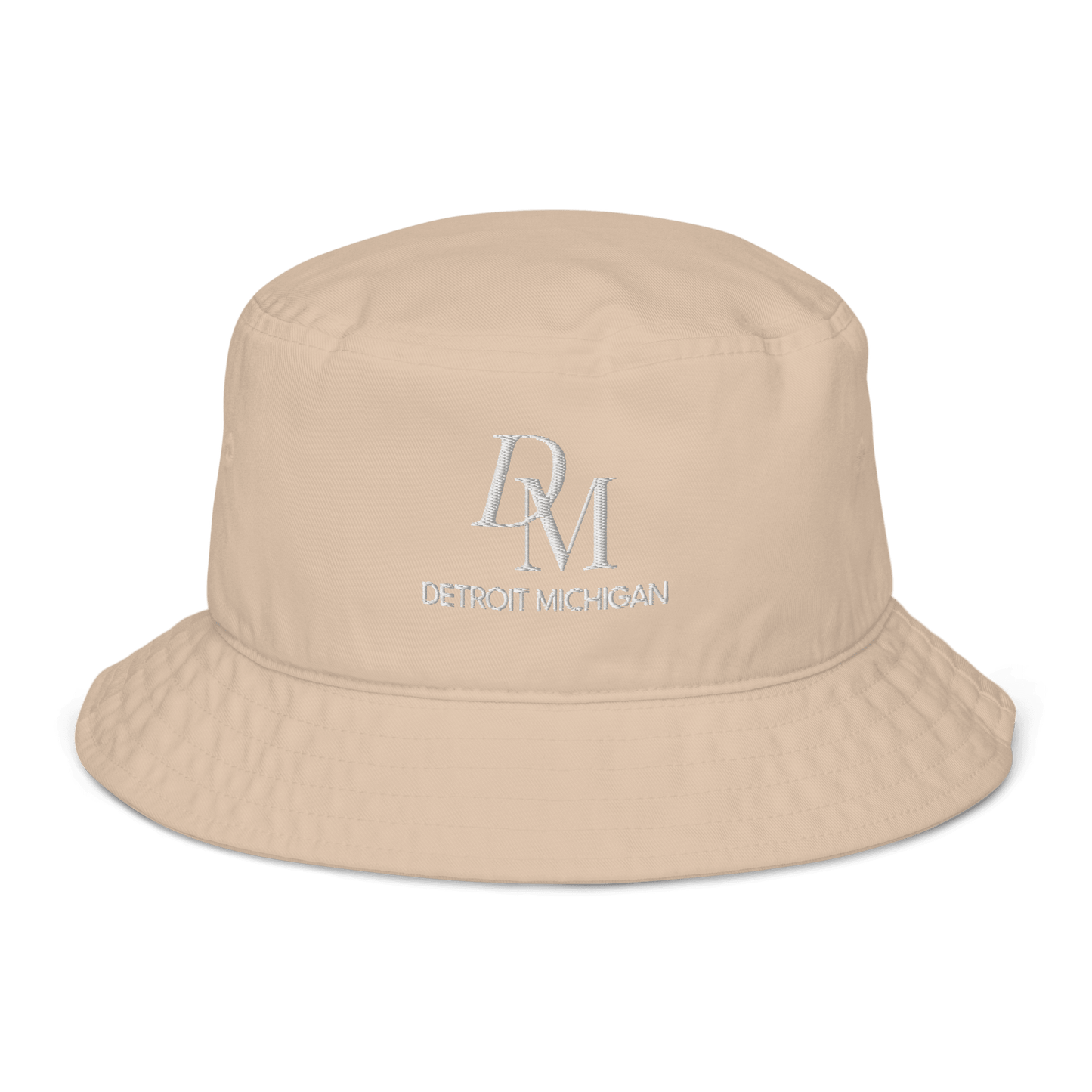 'DM Detroit Michigan' Bucket Hat (Luxury Goods Parody) | White Embroidery - Circumspice Michigan