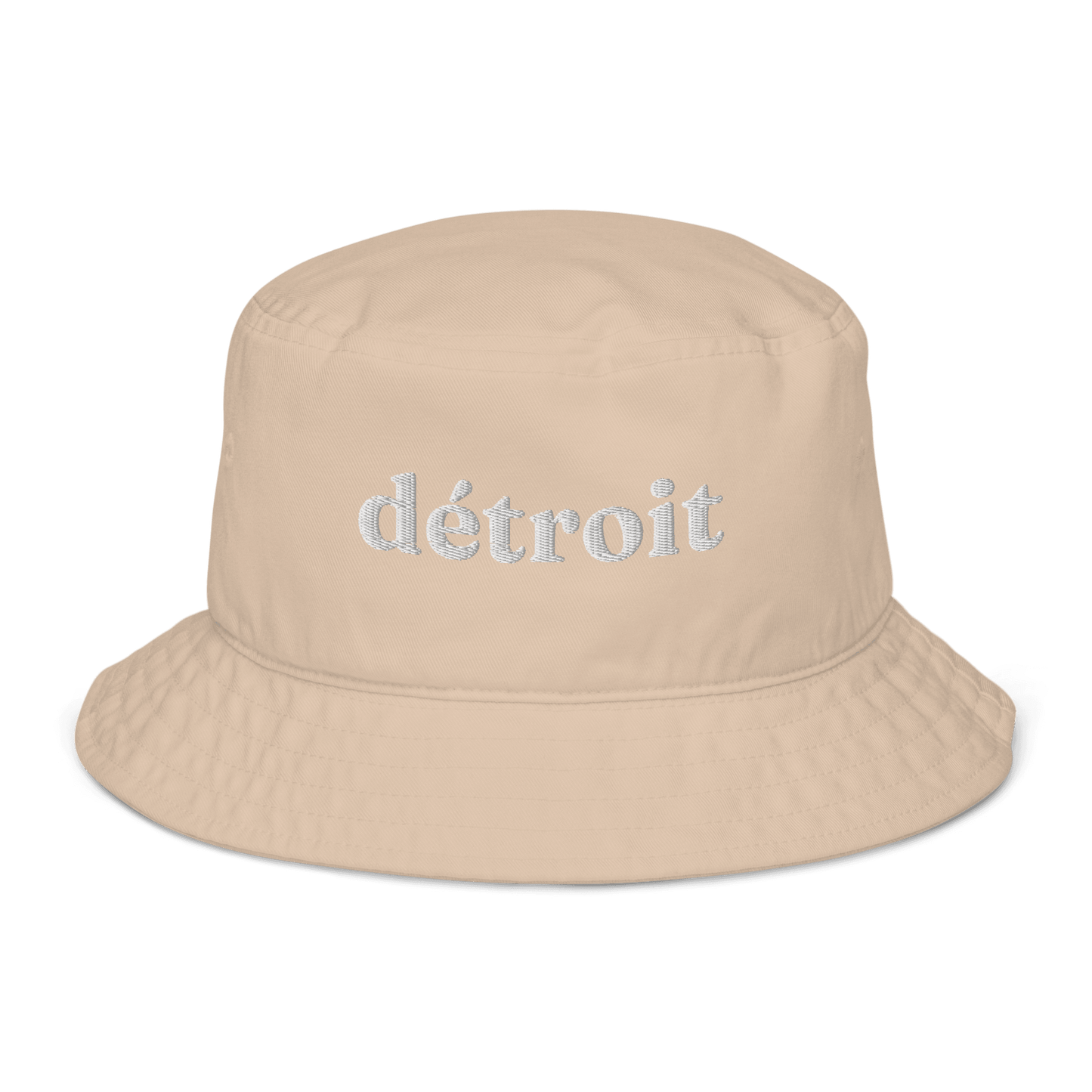 'Détroit' Bucket Hat (Old-Style Serif Font) | White/Navy Embroidery - Circumspice Michigan