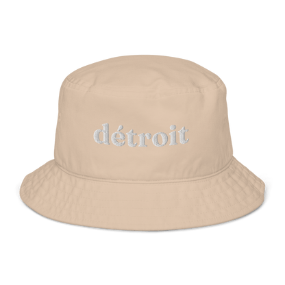 'Détroit' Bucket Hat (Old-Style Serif Font) | White/Navy Embroidery - Circumspice Michigan