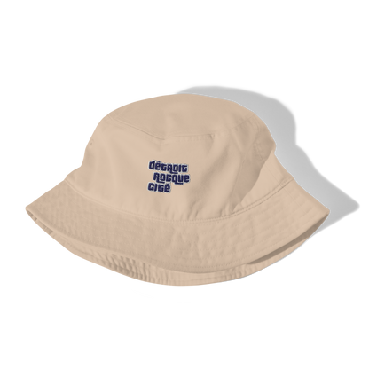 'Détroit Rocque Cité' Bucket Hat (Automobile Crime Parody) | Navy/White Embroidery