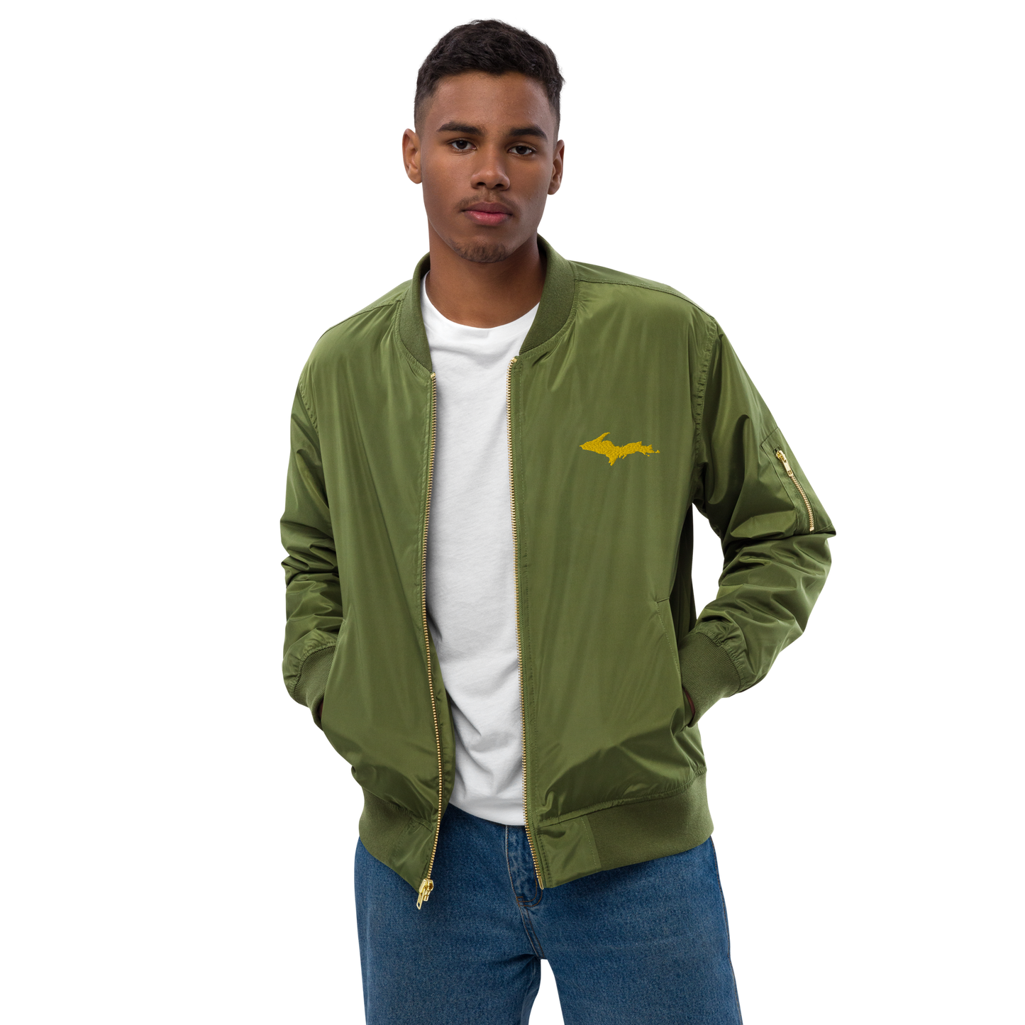 Michigan Upper Peninsula Bomber Jacket (w/ Gold UP Outline)