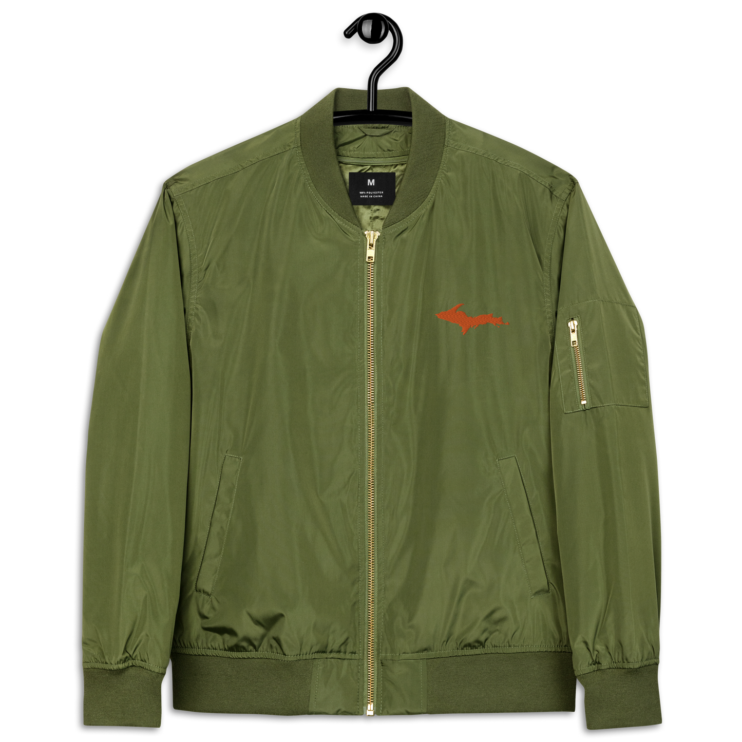 Michigan Upper Peninsula Bomber Jacket (w/ Orange UP Outline) | Unisex Recycled