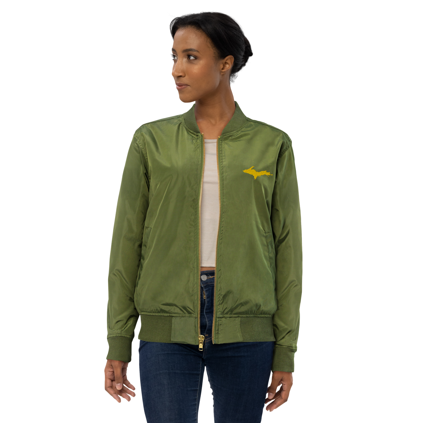 Michigan Upper Peninsula Bomber Jacket (w/ Gold UP Outline)