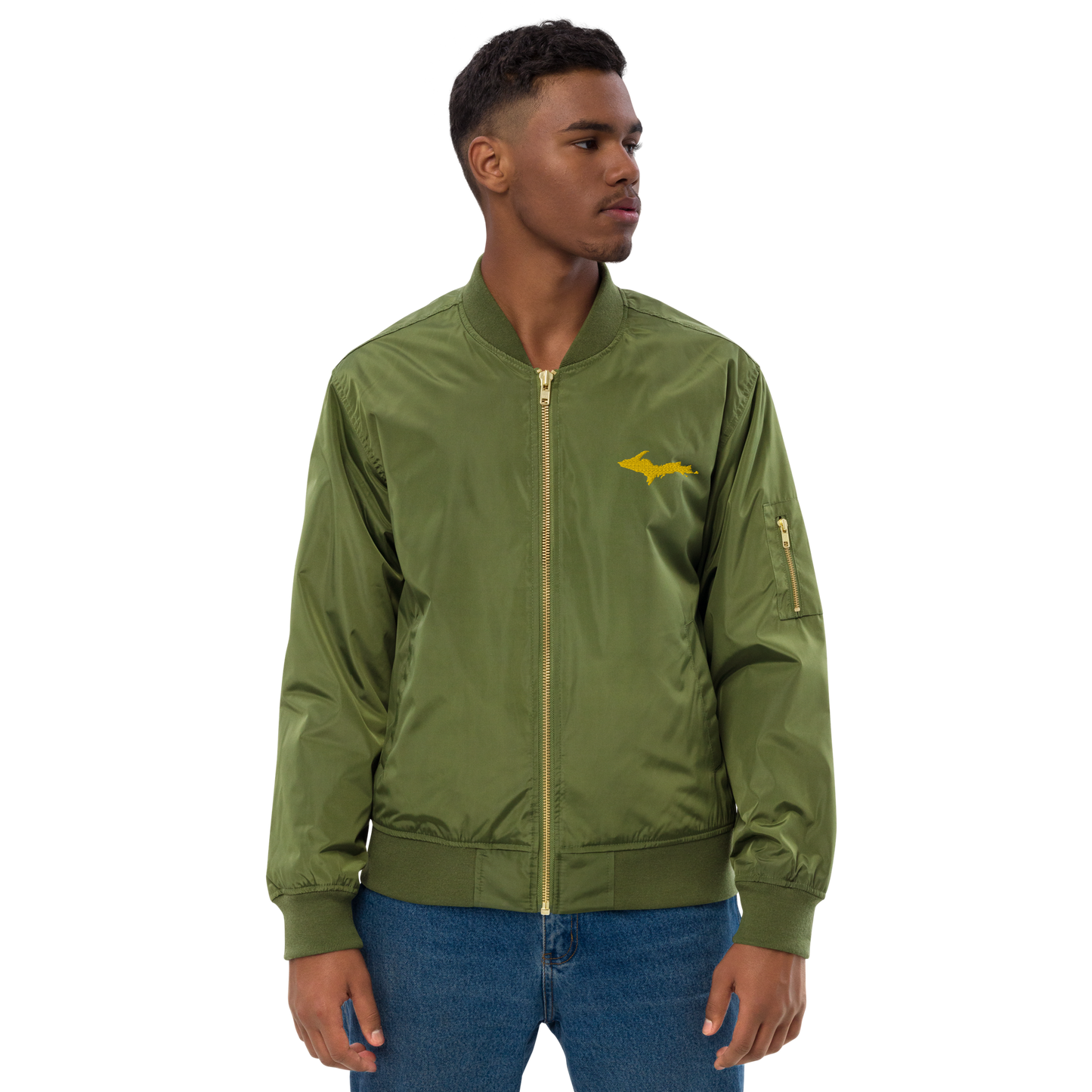 Michigan Upper Peninsula Bomber Jacket (w/ Gold UP Outline)