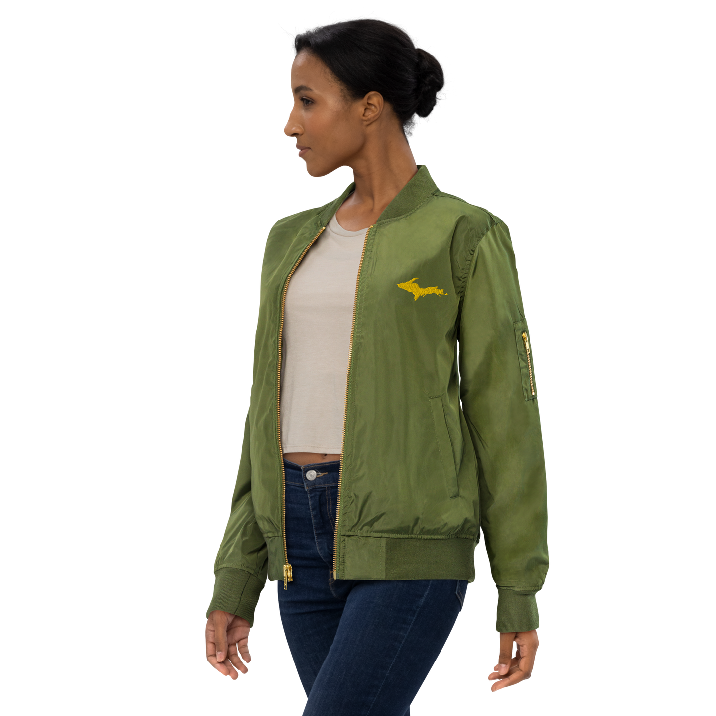 Michigan Upper Peninsula Bomber Jacket (w/ Gold UP Outline)