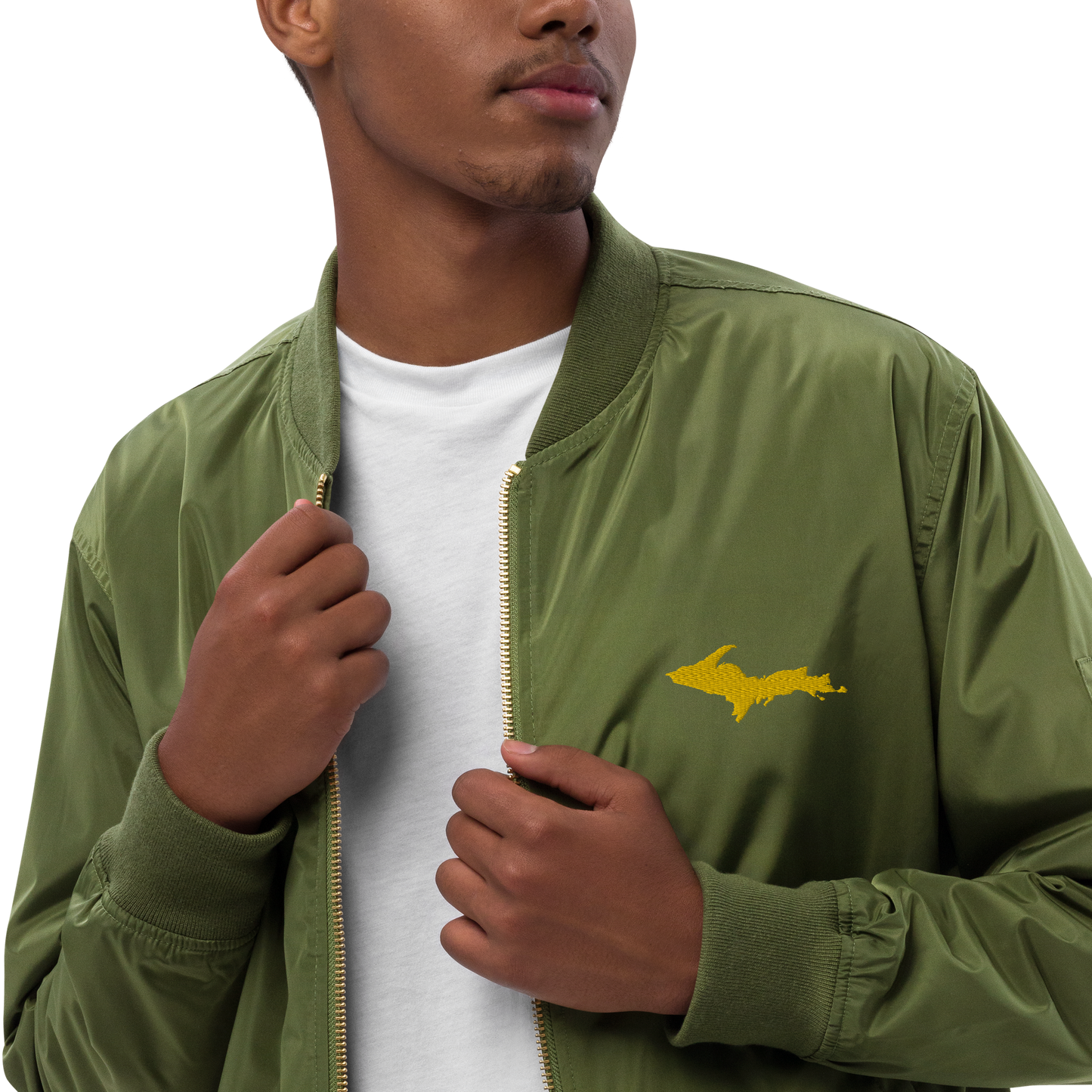 Michigan Upper Peninsula Bomber Jacket (w/ Gold UP Outline)