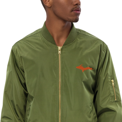 Michigan Upper Peninsula Bomber Jacket (w/ Orange UP Outline) | Unisex Recycled