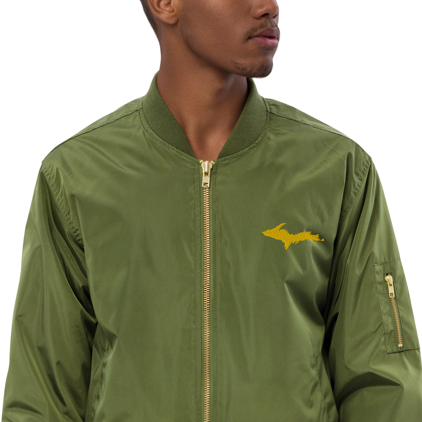 Michigan Upper Peninsula Bomber Jacket (w/ Gold UP Outline)