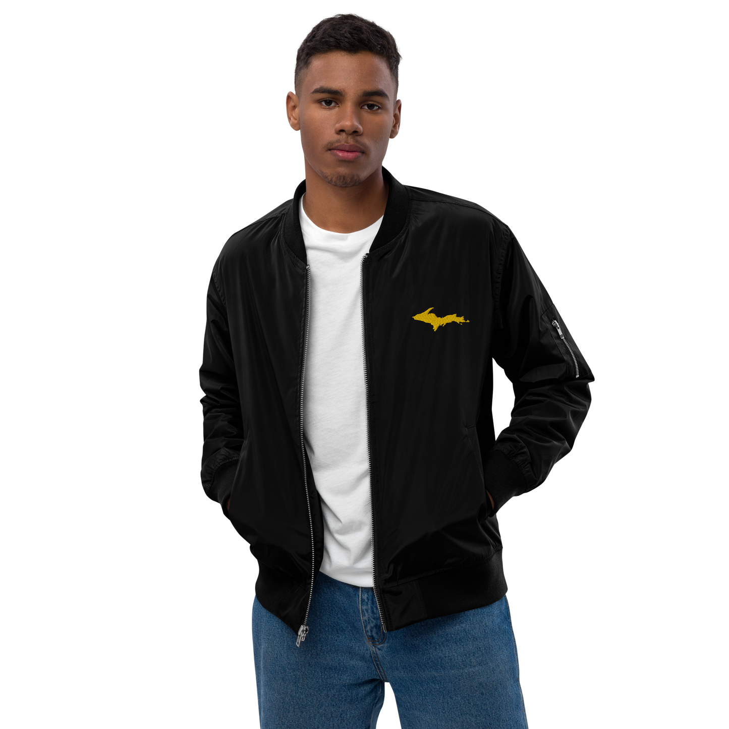 Michigan Upper Peninsula Bomber Jacket (w/ Gold UP Outline)