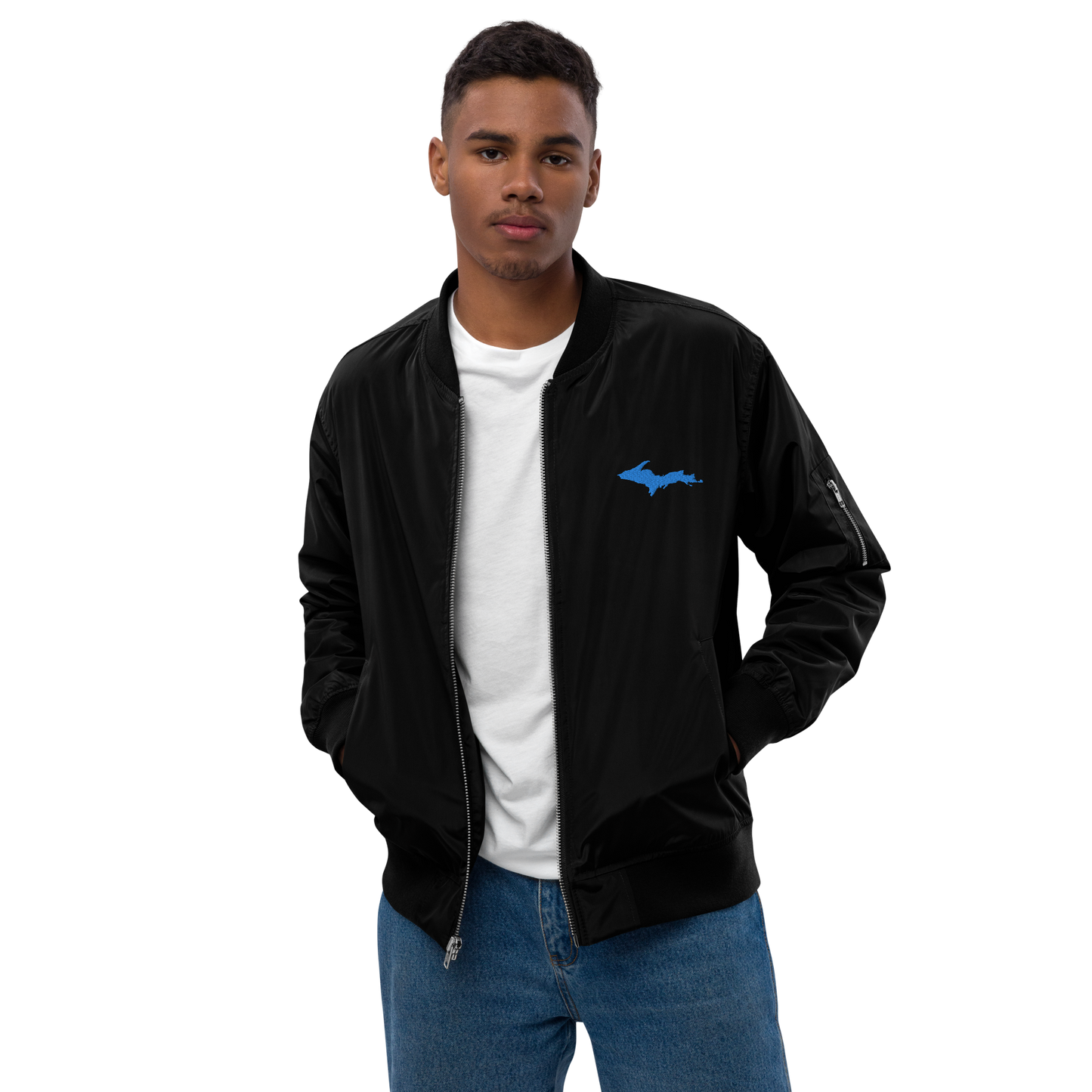 Michigan Upper Peninsula Bomber Jacket (w/ Azure UP Outline)