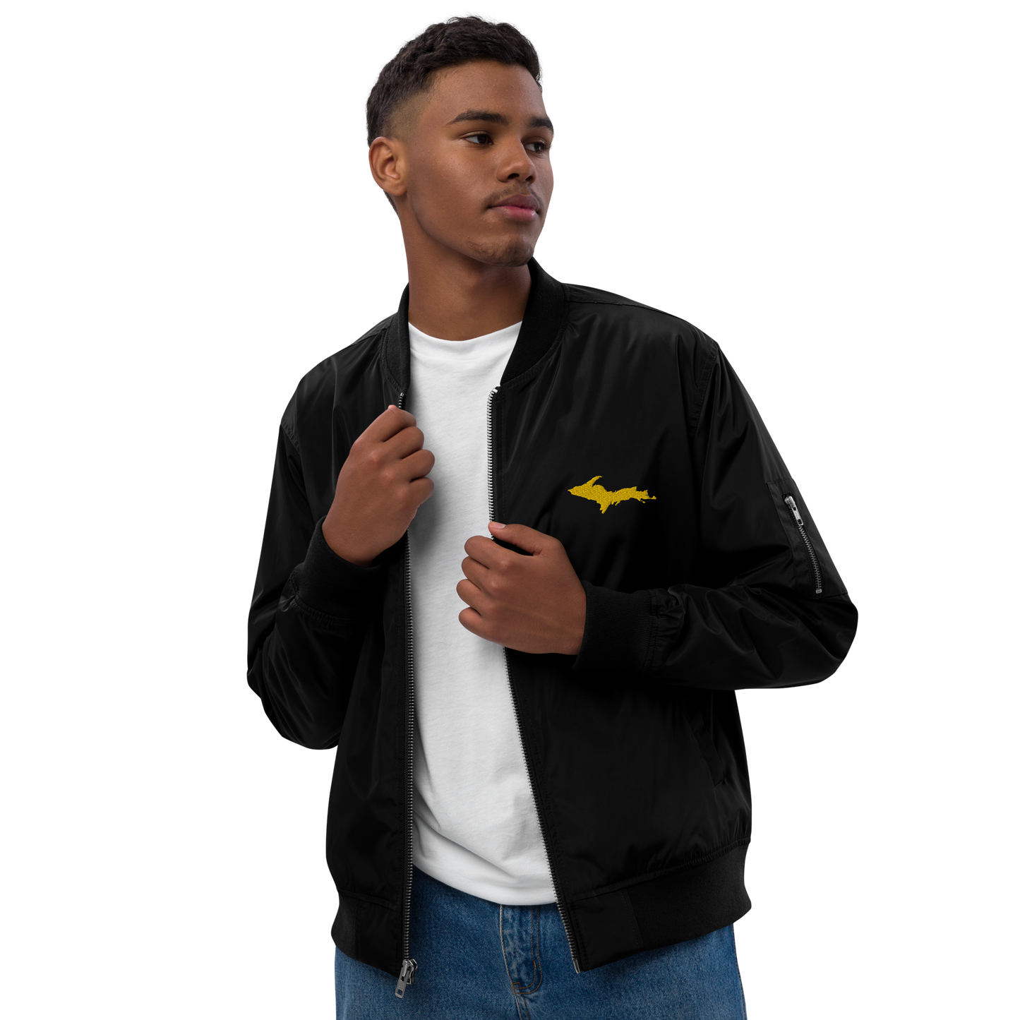 Michigan Upper Peninsula Bomber Jacket (w/ Gold UP Outline)