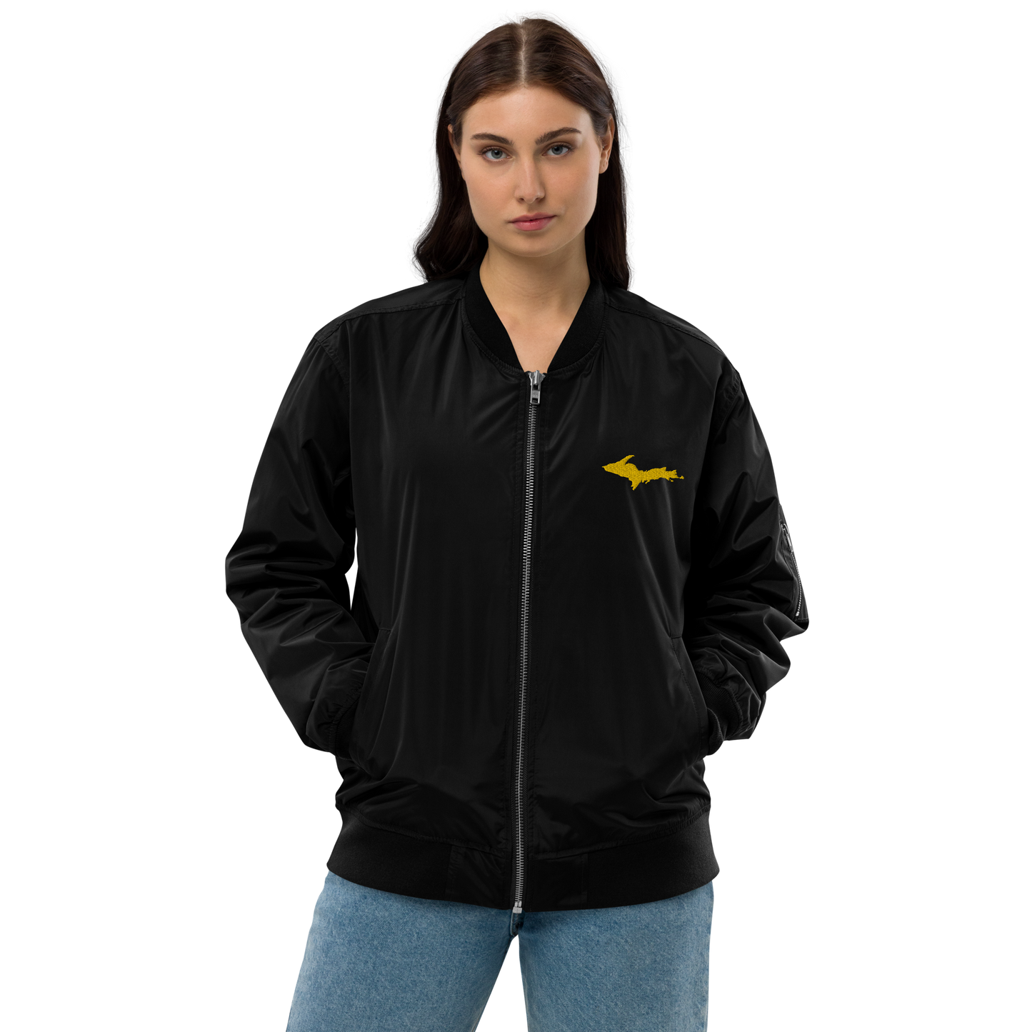 Michigan Upper Peninsula Bomber Jacket (w/ Gold UP Outline)