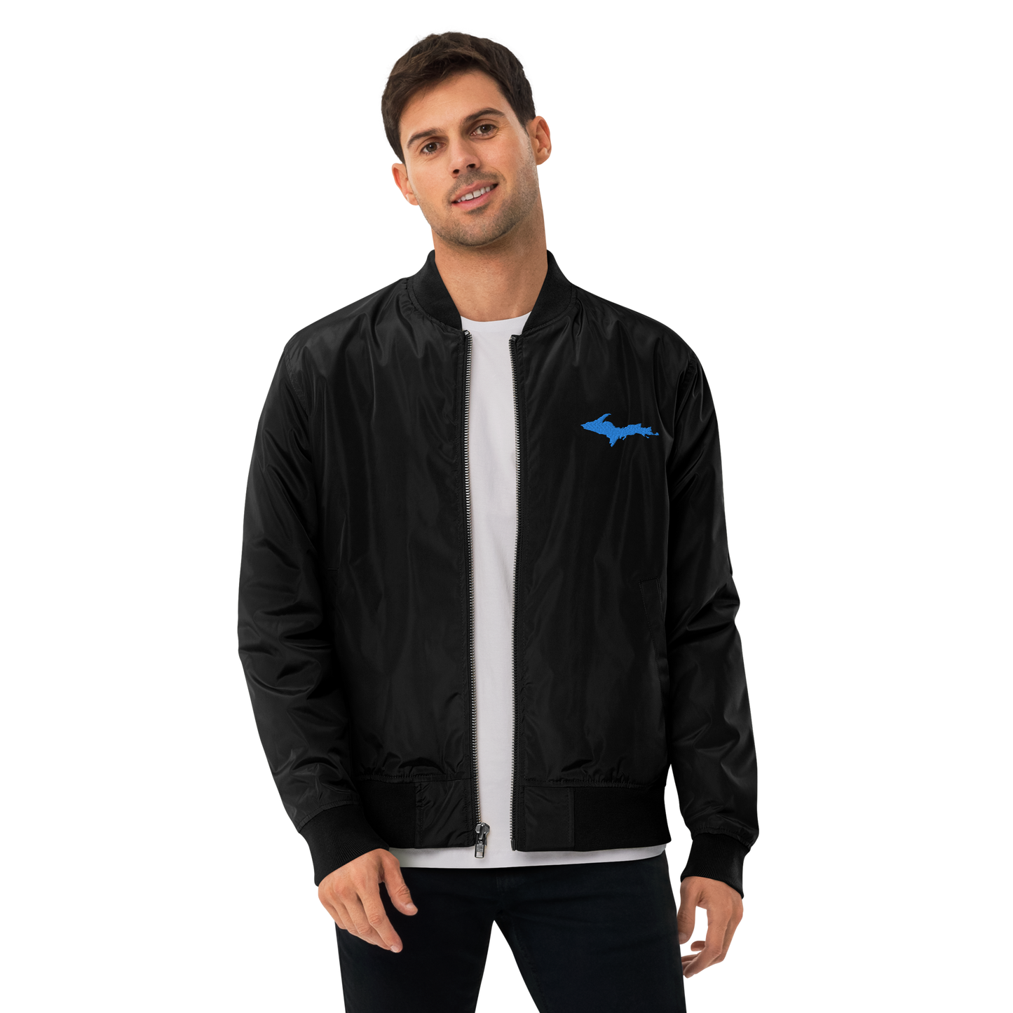 Michigan Upper Peninsula Bomber Jacket (w/ Azure UP Outline)