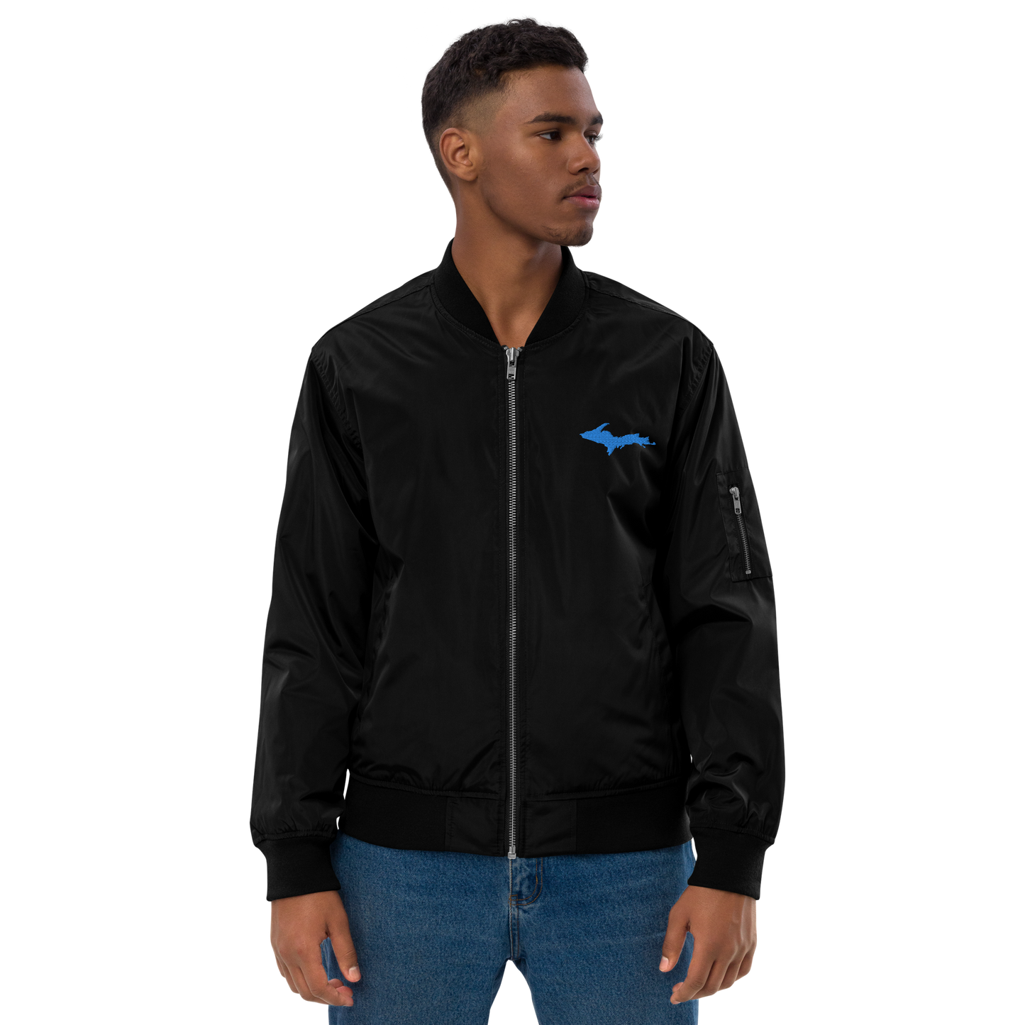 Michigan Upper Peninsula Bomber Jacket (w/ Azure UP Outline)