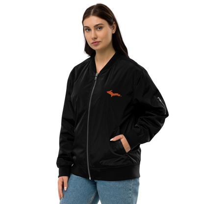 Michigan Upper Peninsula Bomber Jacket (w/ Orange UP Outline) | Unisex Recycled