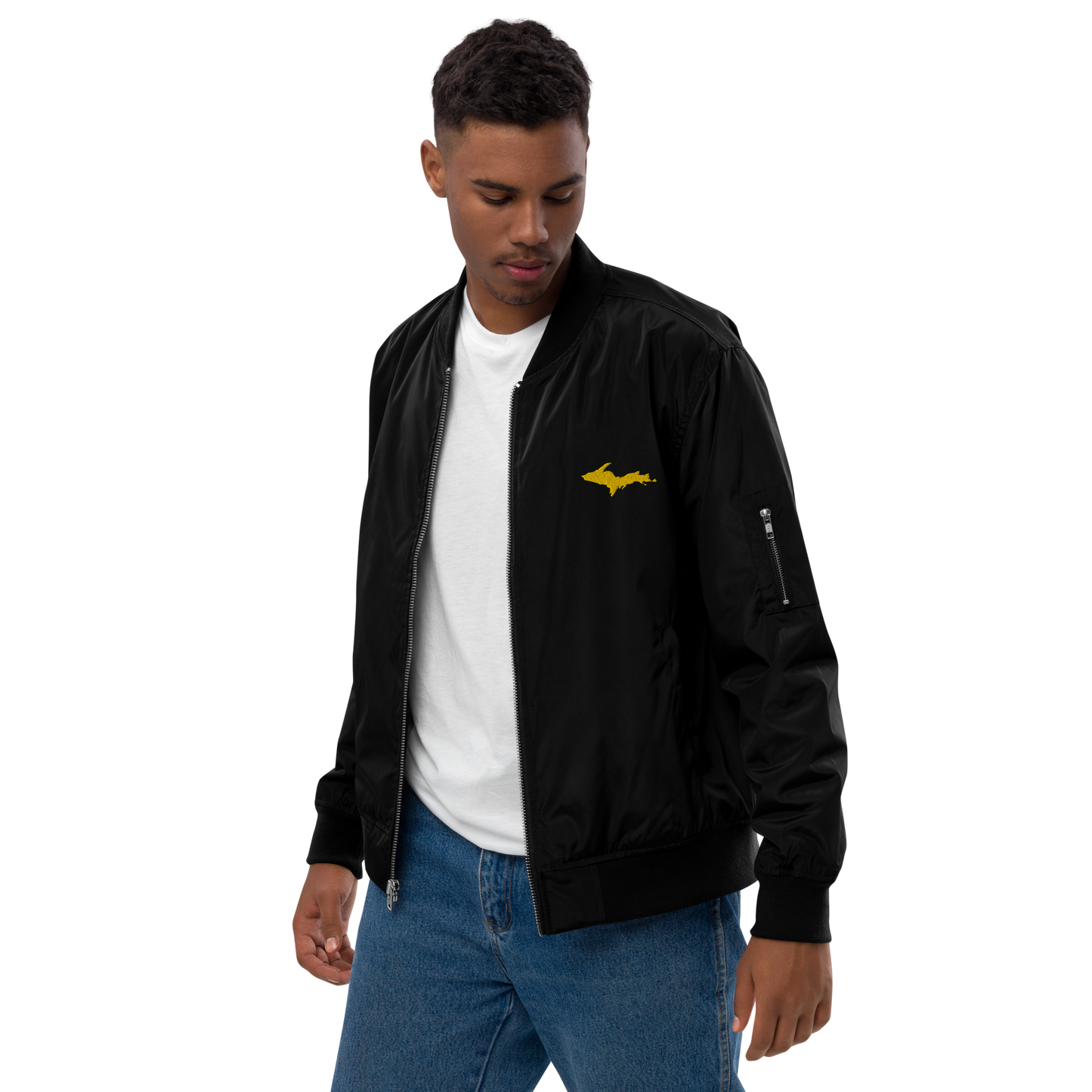 Michigan Upper Peninsula Bomber Jacket (w/ Gold UP Outline)