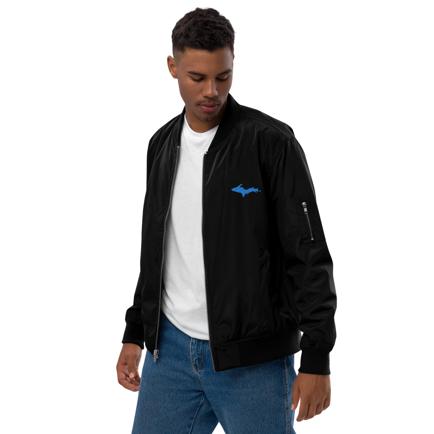 Michigan Upper Peninsula Bomber Jacket (w/ Azure UP Outline)