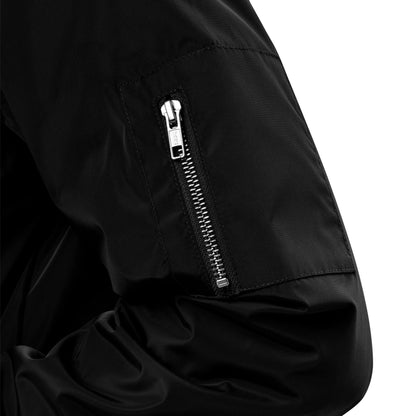 Detroit '313' Recycled Bomber Jacket (Tag Font) | White/Black Embroidery - Circumspice Michigan