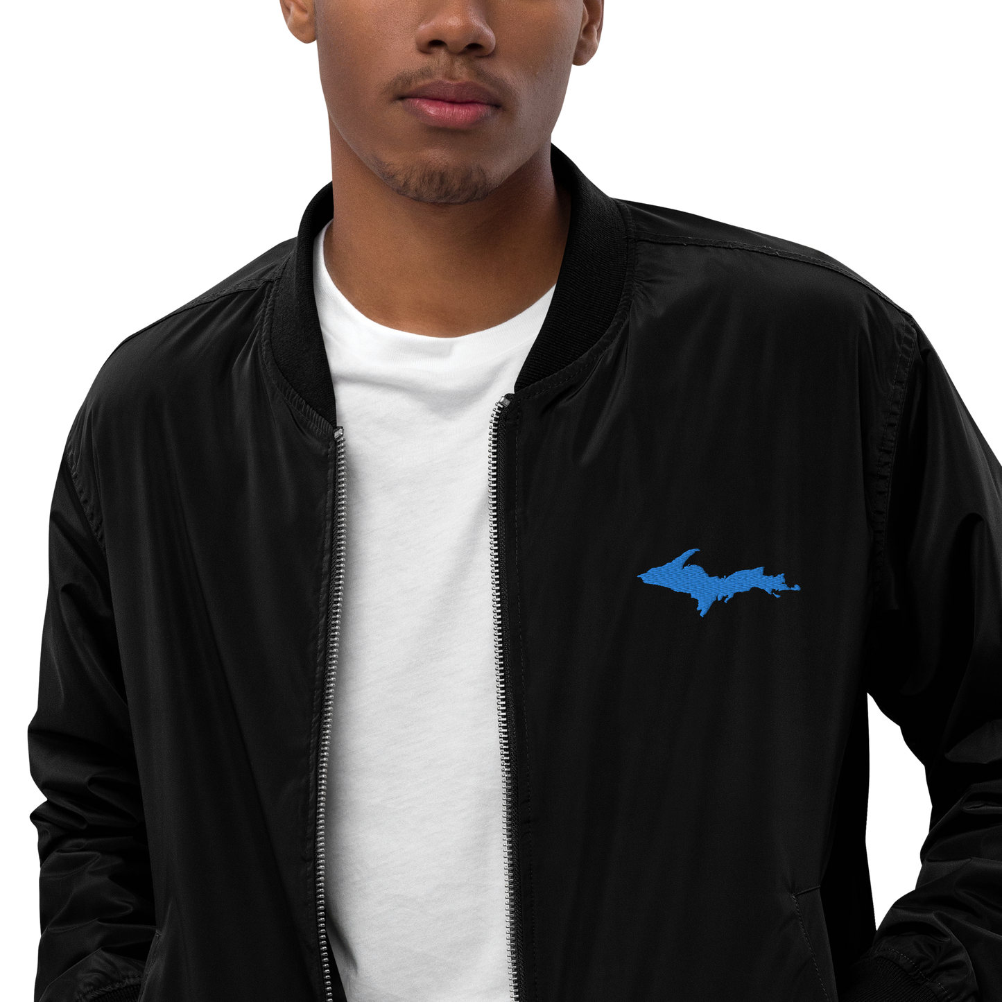 Michigan Upper Peninsula Bomber Jacket (w/ Azure UP Outline)