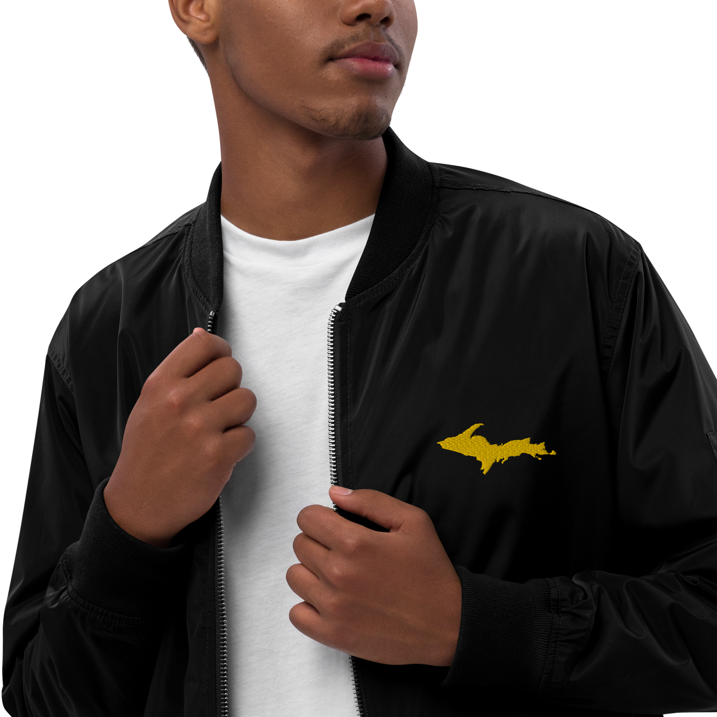 Michigan Upper Peninsula Bomber Jacket (w/ Gold UP Outline)