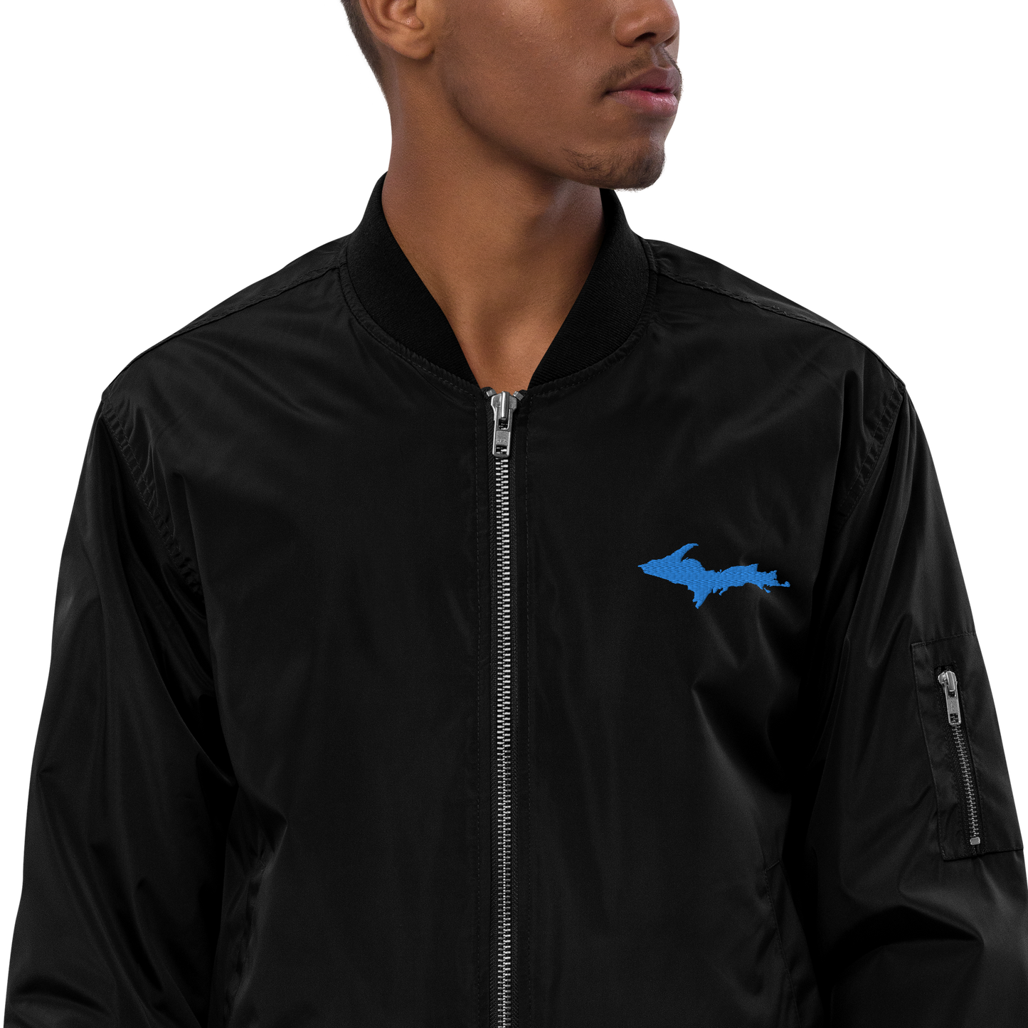 Michigan Upper Peninsula Bomber Jacket (w/ Azure UP Outline)