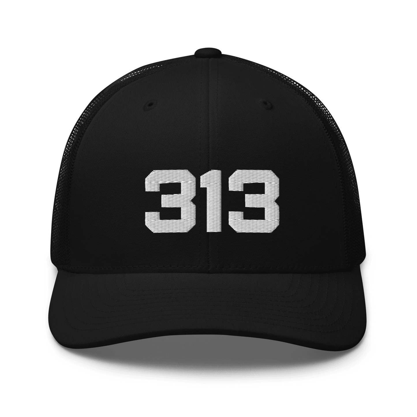 Detroit '313' Trucker Hat | White/Black Embroidery - Circumspice Michigan