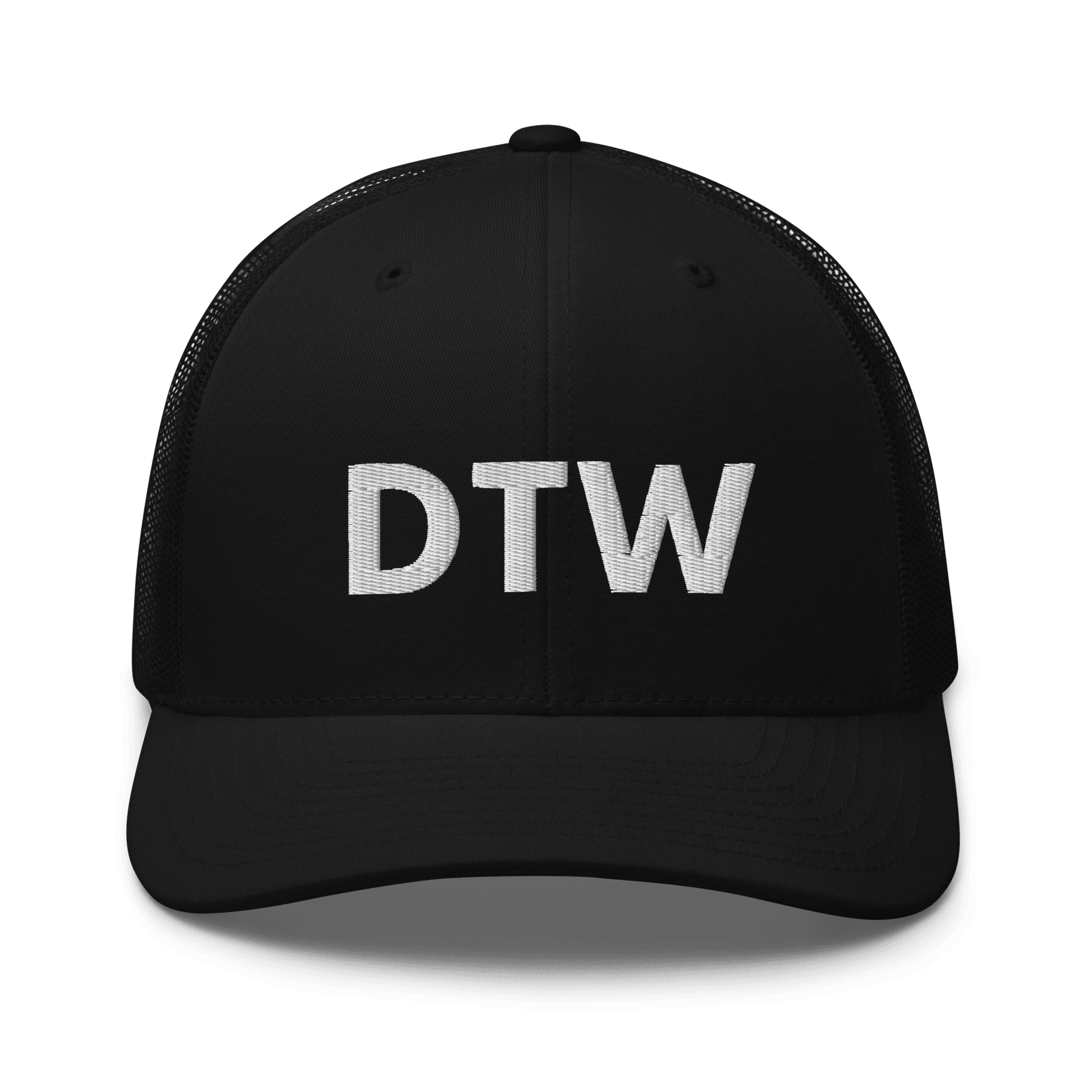 Detroit 'DTW' Trucker Hat | White/Black Embroidery - Circumspice Michigan