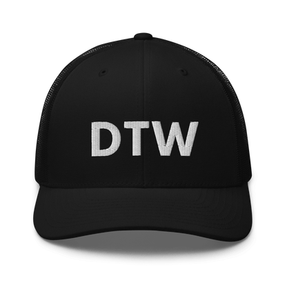 Detroit 'DTW' Trucker Hat | White/Black Embroidery - Circumspice Michigan