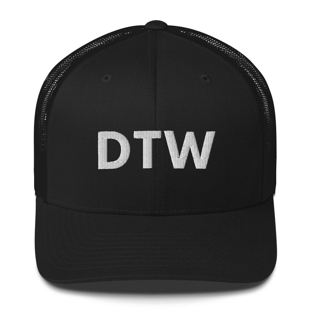 Detroit 'DTW' Trucker Hat | White/Black Embroidery - Circumspice Michigan