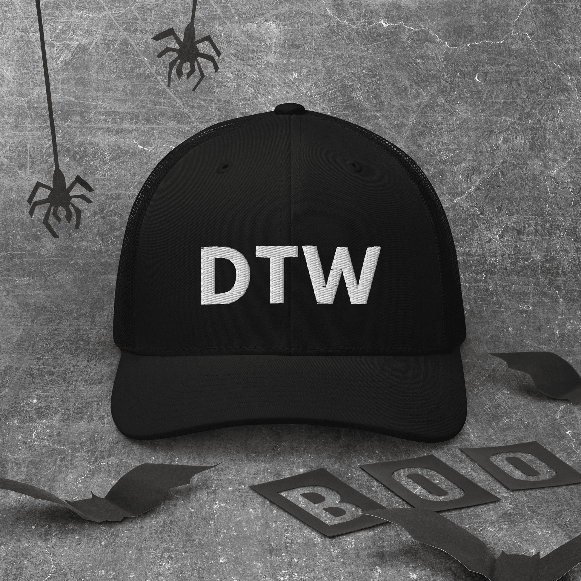 Detroit 'DTW' Trucker Hat | White/Black Embroidery - Circumspice Michigan