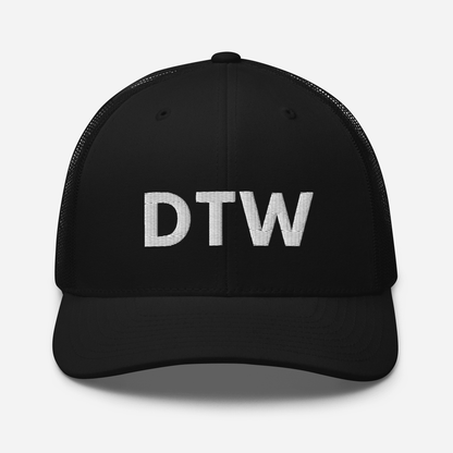 Detroit 'DTW' Trucker Hat | White/Black Embroidery - Circumspice Michigan