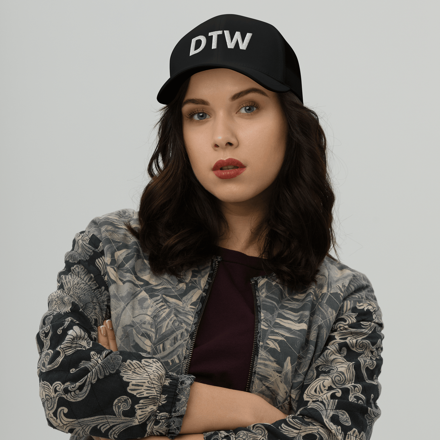 Detroit 'DTW' Trucker Hat | White/Black Embroidery - Circumspice Michigan