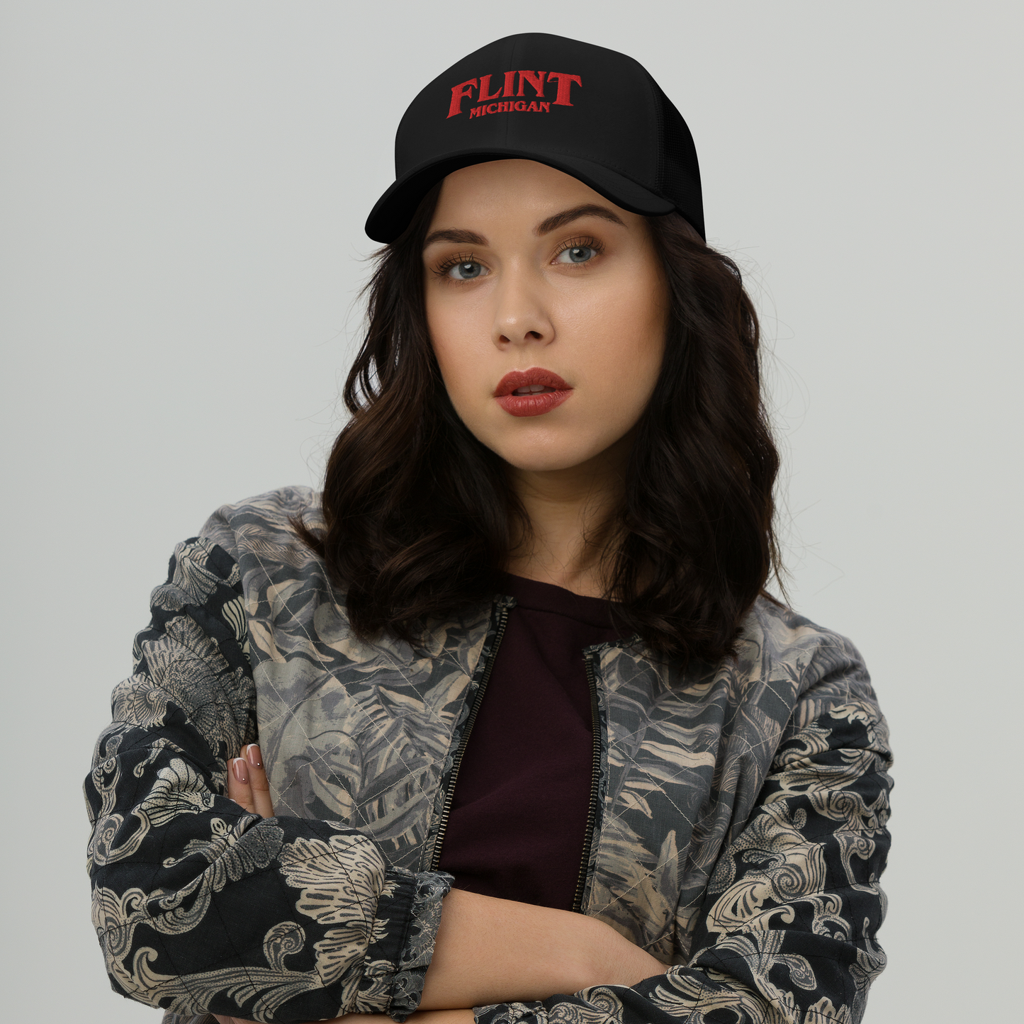 'Flint Michigan' Trucker Hat (1980s Drama Parody)