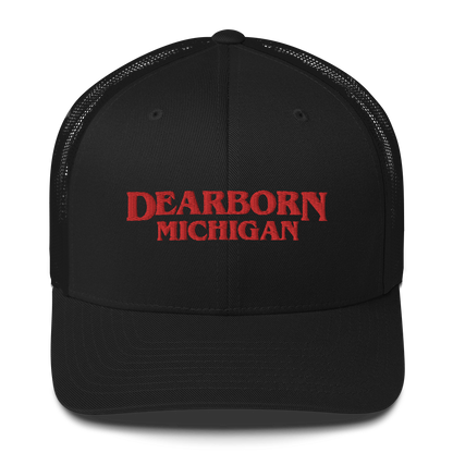 'Dearborn Michigan' Trucker Hat (1980s Drama Parody)