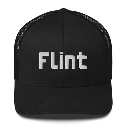 'Flint' Trucker Hat | White/Black Embroidery