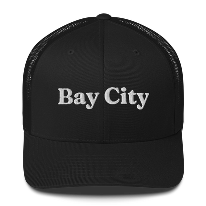 'Bay City' Trucker Hat | White/Black Embroidery