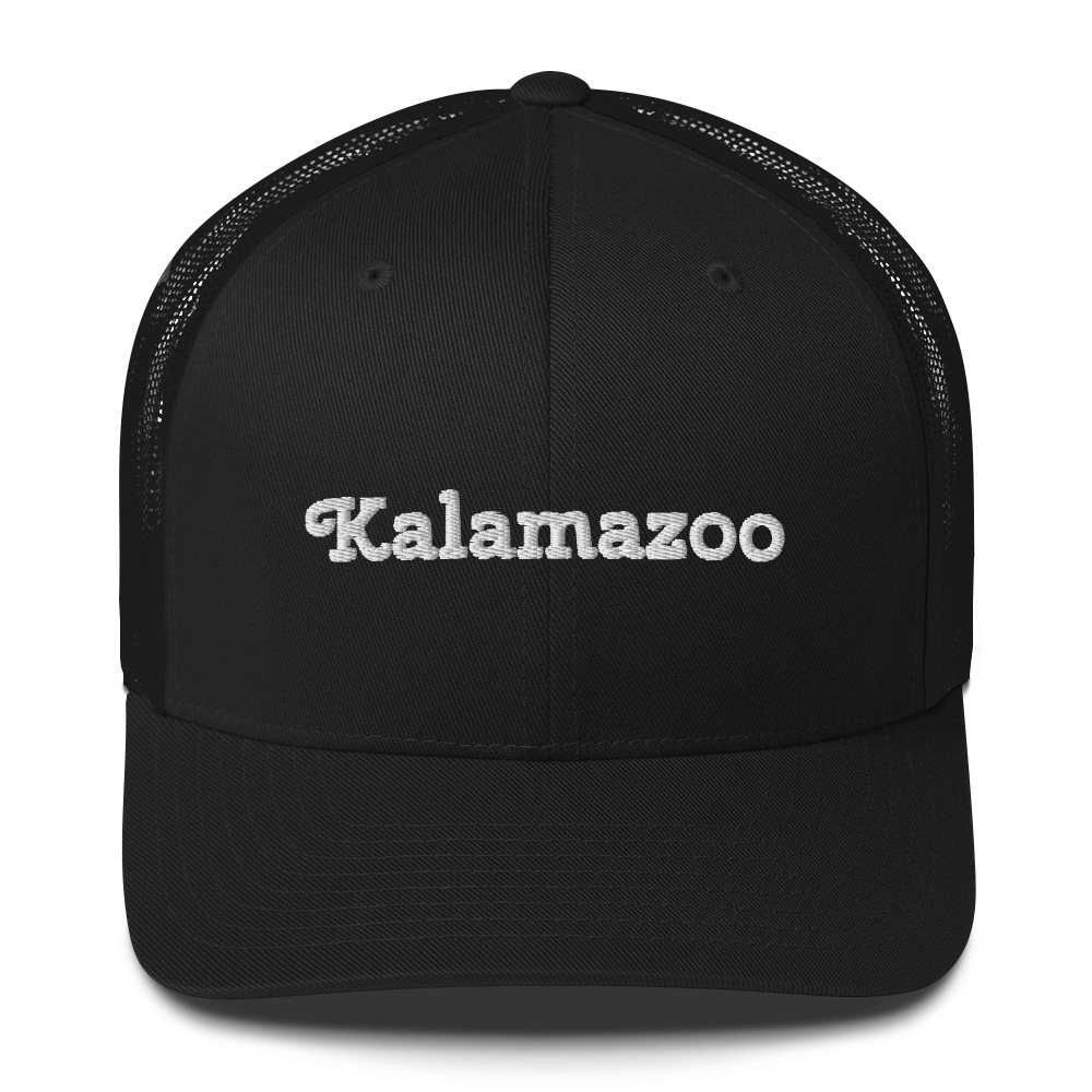 'Kalamazoo' Trucker Hat | White/Black Embrodiery