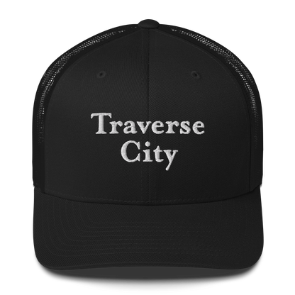 'Traverse City' Trucker Hat | White/Black Embroidery