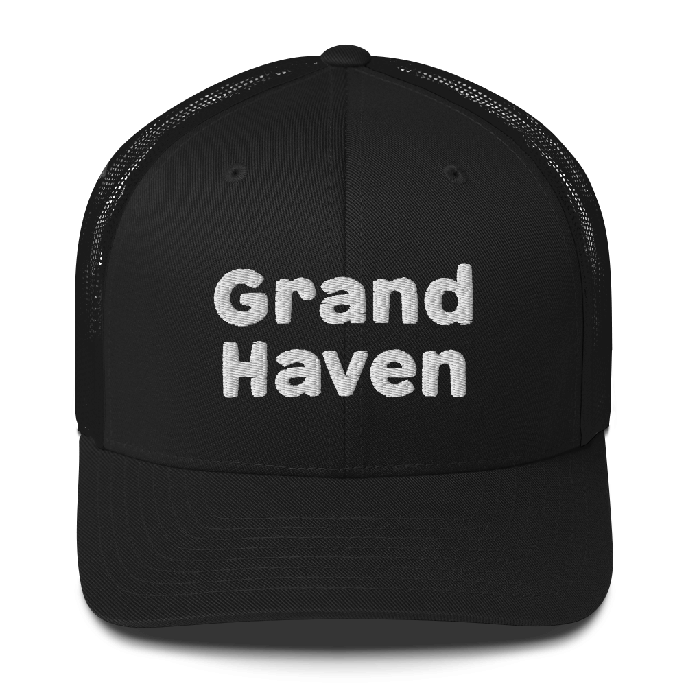 'Grand Haven' Trucker Hat | White/Black Embroidery